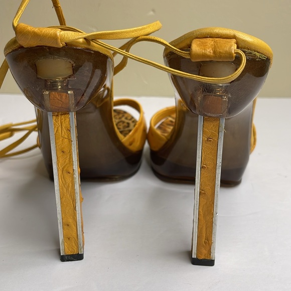 LUCIANO ROSSI Platform Heels Genuine Ostrich Laces Up Ankle Square Size 9 - Picture 7 of 12